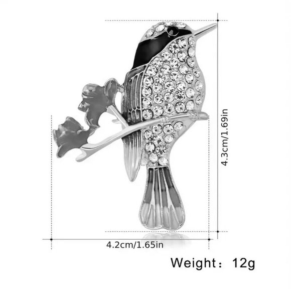 Brooch Hummingbird Rhinestone Enamel Stylish Sparkle Glam Bird Colorful Trendy - Picture 2 of 2